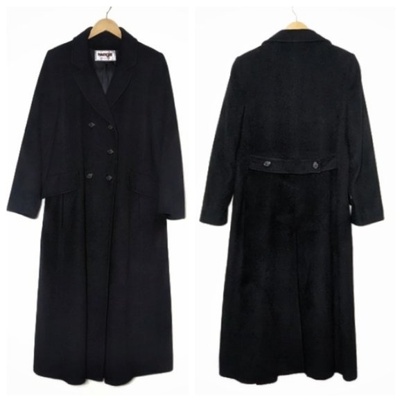 Vintage Cashmere Full Length Double Breasted Dress Coat Black M/L - Picture 1 of 16